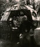 Fedir Tetyanych in front of his biotechnosphere Kniazhychi village Kyiv region 1980s.jpg